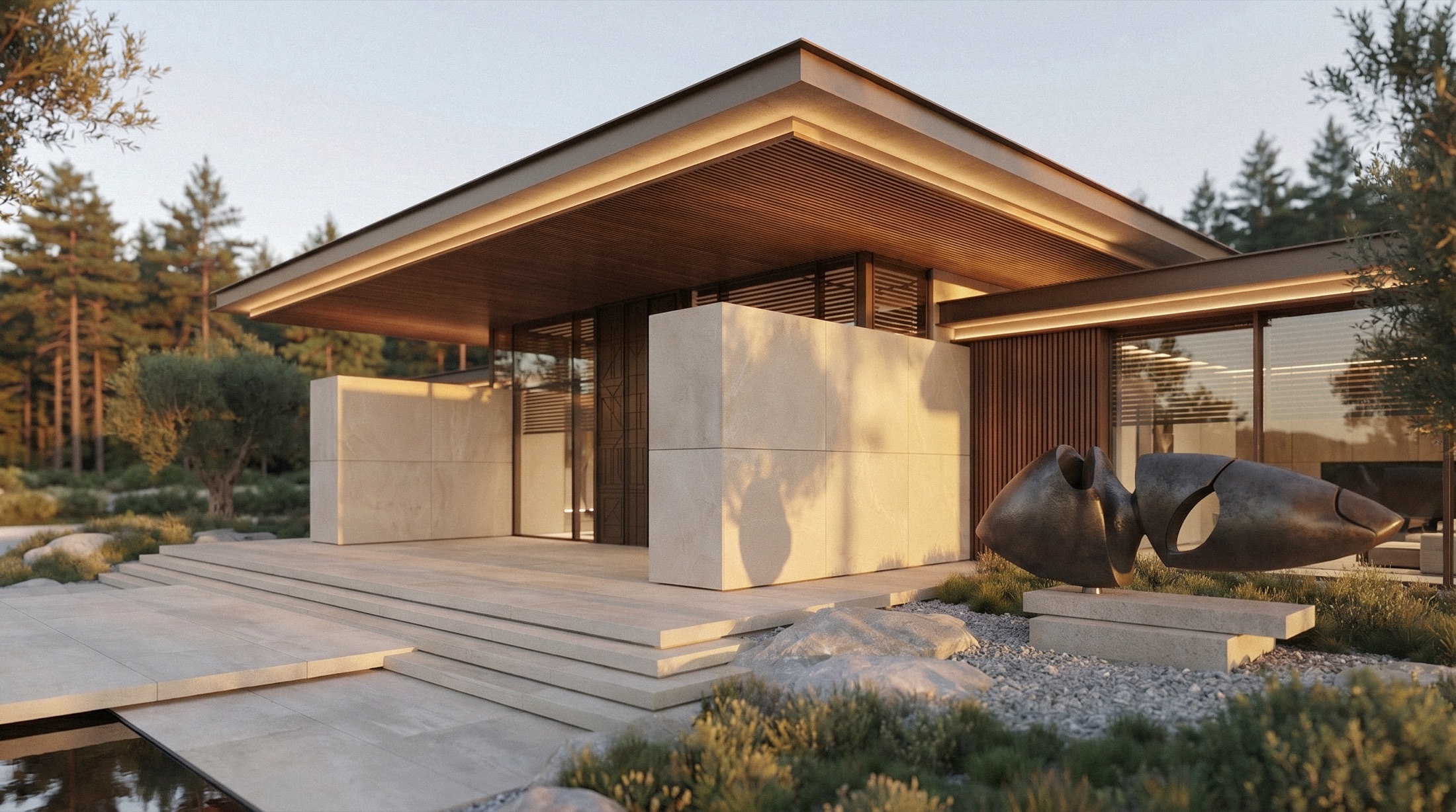 New build: a contemporary residence with expansive glazing, natural stone and timber